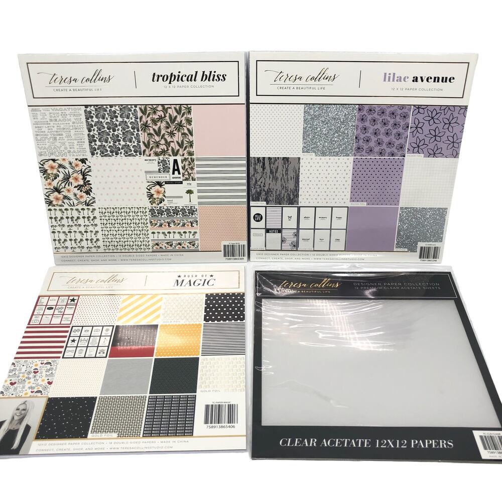 Teresa Collins Scrapbook Paper‎ Pads 12x12 Lot 4 Scrapbooking Clear Acetate